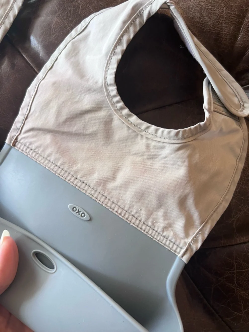 OXO Tot Roll-Up Bib Set (2) Grey Silicone Catcher Adjustable Travel Bibs